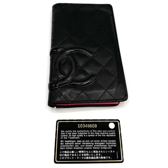 Chanel Cambon Ligne Long Wallet Black Lambskin Pink Series 10 w/ Holo, Auth Card - Picture 1 of 16